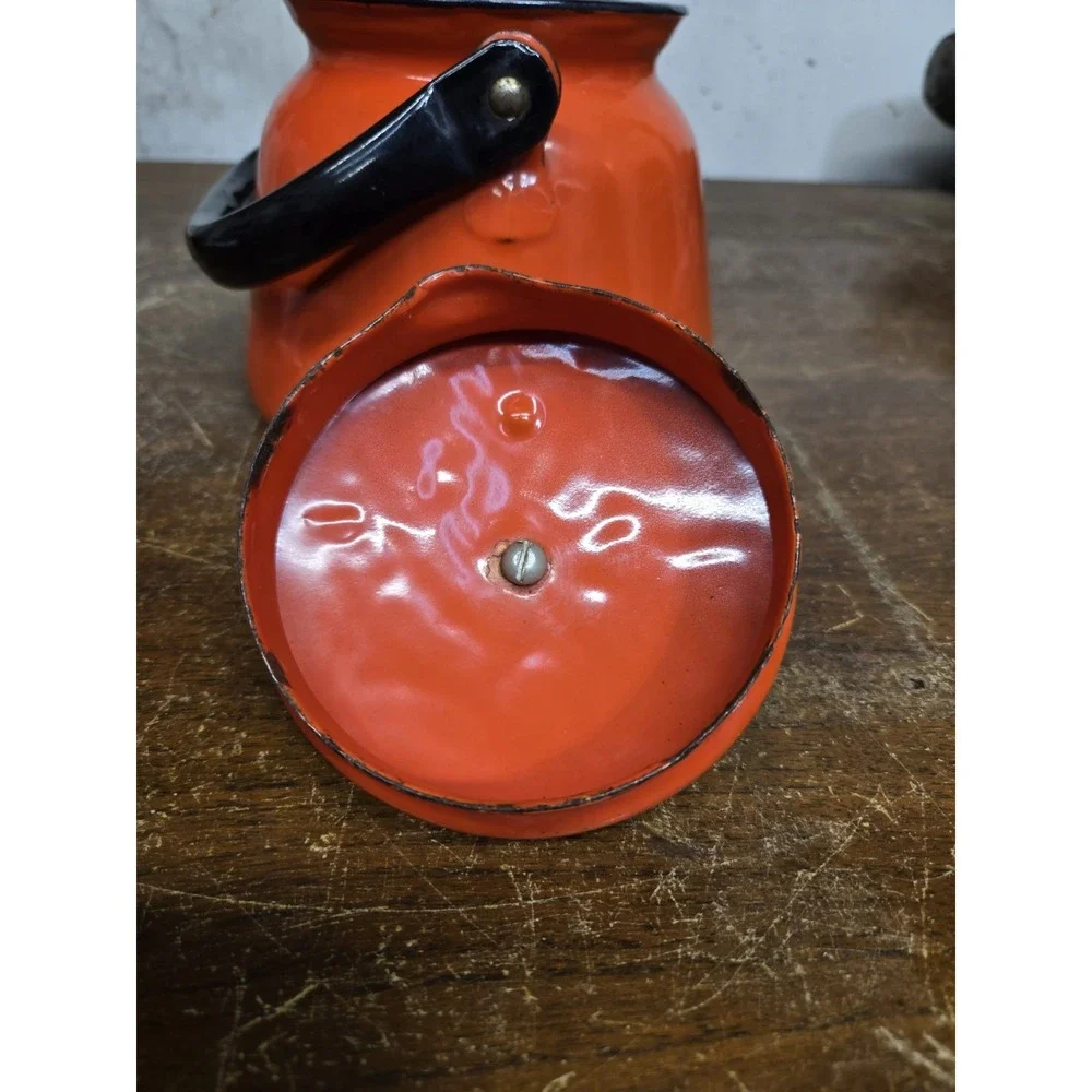 Vintage Huta Silesia Poland Orange Enamelware Tea Kettle Teapot Retro MCM